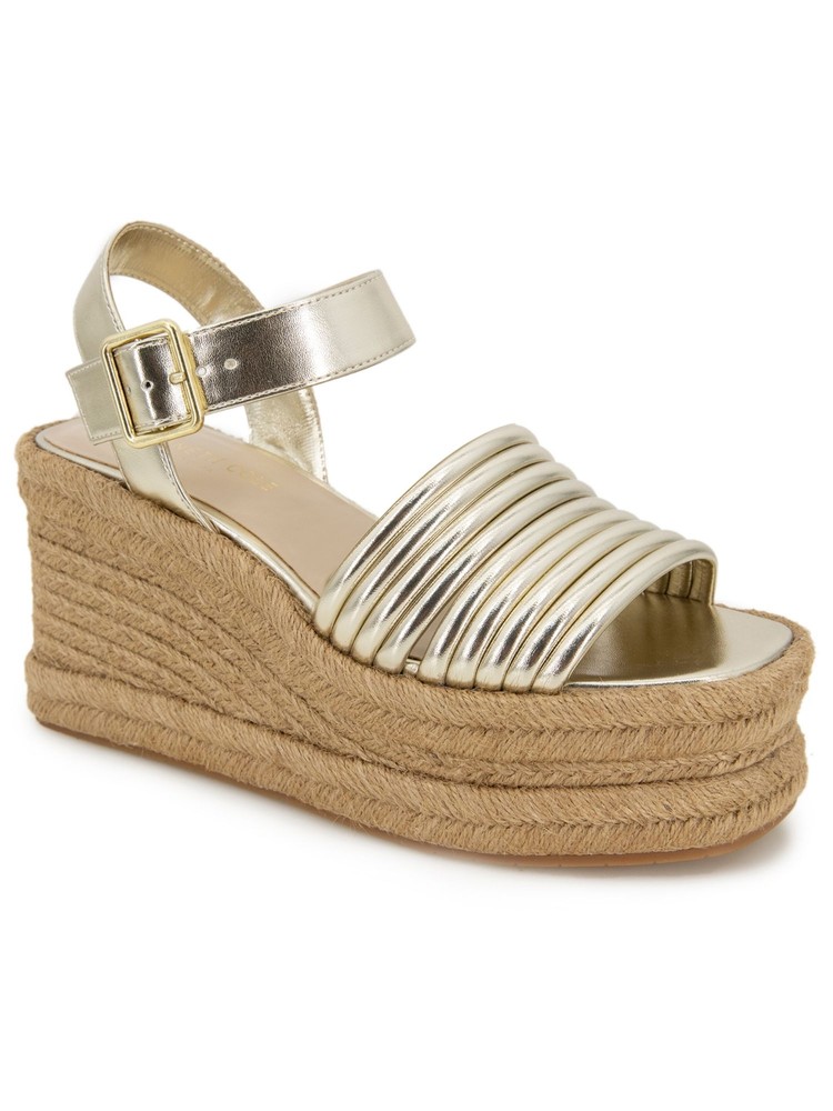 KENNETH COLE NEW YORK Womens Gold 2 Wedge Shelby Open Wedge Espadrille Shoes 5 M