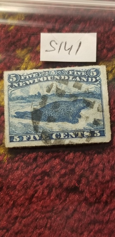 1876 Canada Newfoundland 5 Cents Blue Harp Seal Stamp SC#40 Idsa9