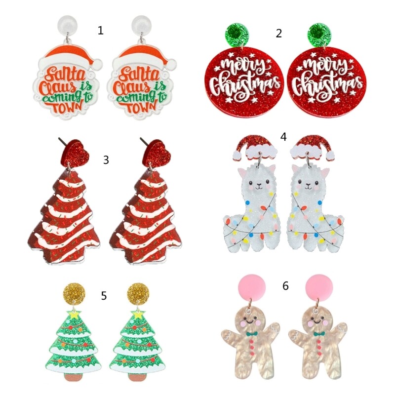 Festive Christmas Acrylic Earrings Featuring Trees Alpacas and Gingerbread Men
