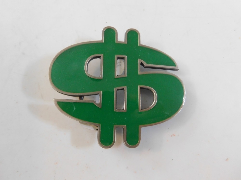 2002 GREAT AMERICAN PRODUCTS GREEN DOLLAR SIGN BELT BUCKLE NEW FINE PEWTER