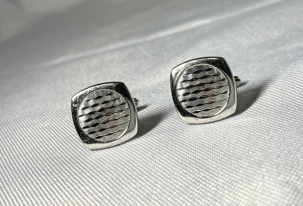 Auth [Rare] Dunhill Marine Line Cufflinks Chrome Silver SV925 Sterling Silver