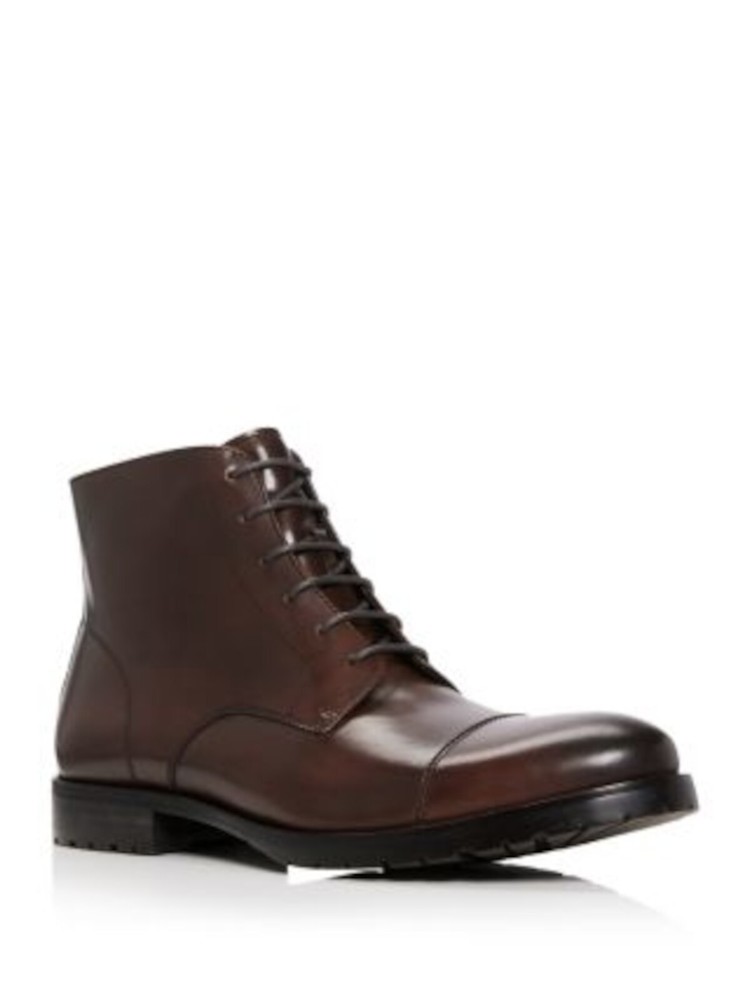 Designer Brand Mens Brown Cap Toe Block Heel Leather Boots Shoes 10
