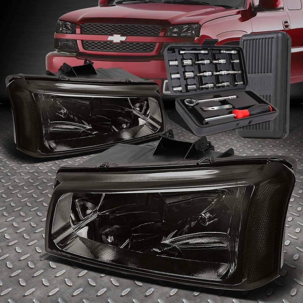 Smoked Housing Clear Side Headlight with Tool Kit for 03-06 Chevy Silverado Avalanche