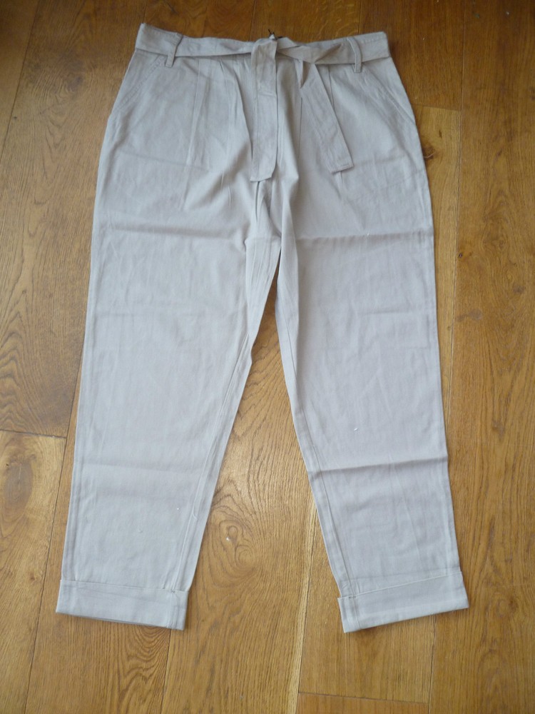 FULL CIRCLE LOOSE HAREM PAPERBAG TROUSERS WITH BELT IN BEIGE TAUPE SAGE SIZE 32 14 NEW-image