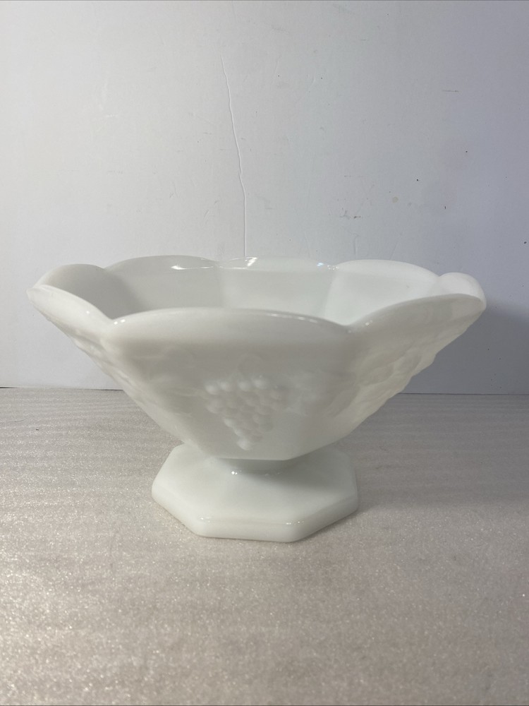 Vintage White Milk Glass Punch Bowl with 9 Inch Grape Vine Pattern