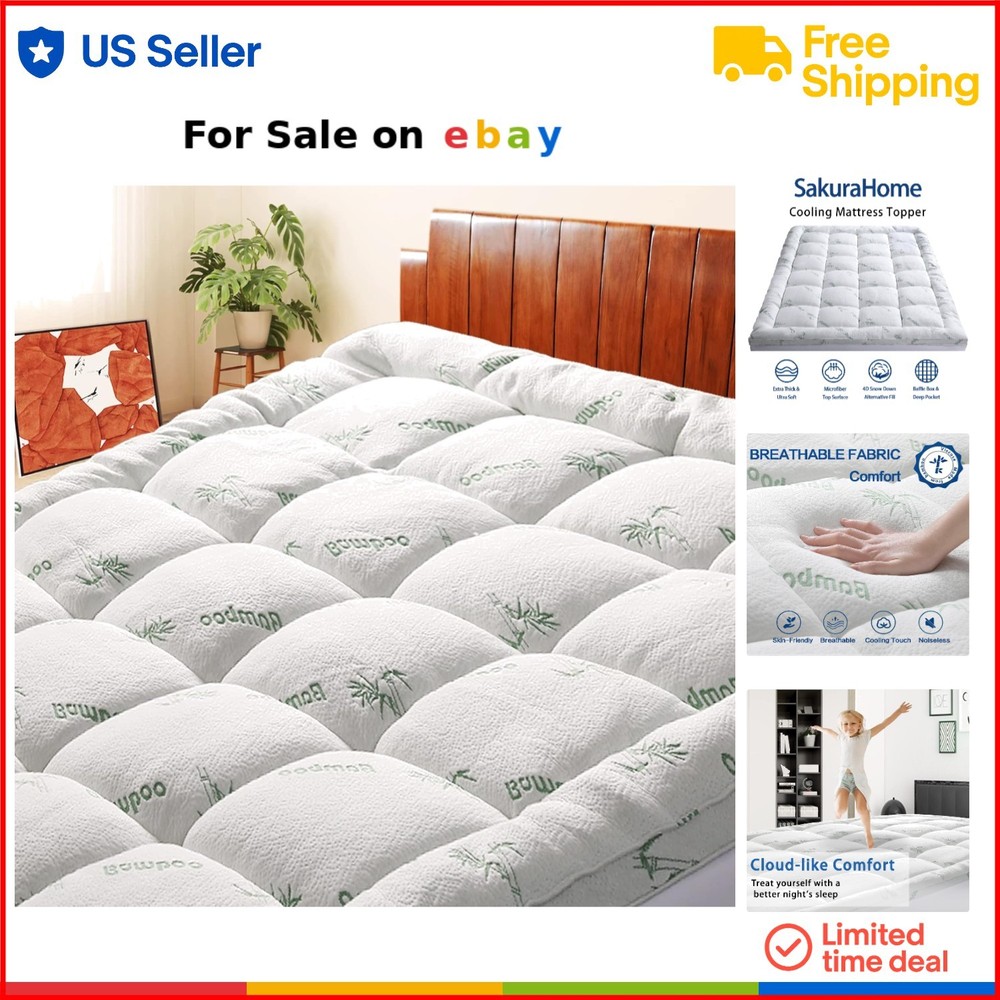 Cooling Bamboo Full Size Mattress Topper with Quilted Support