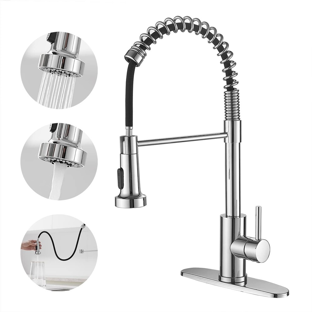 Commercial Chrome Pull-Out Sprayer Kitchen Faucet with Spring Sink