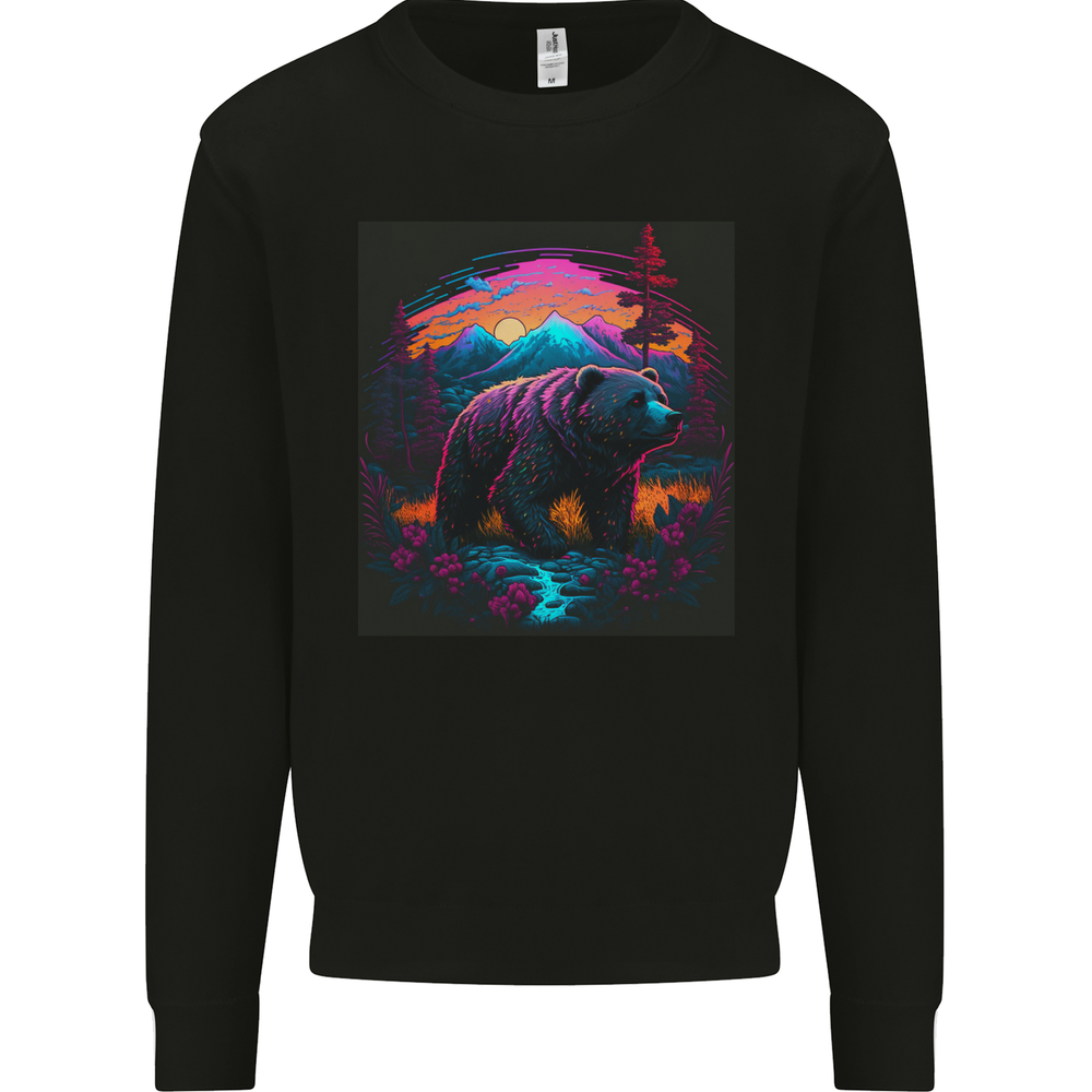 Retro Grizzly Bear Wilderness Graphic Mens Sweatshirt Jumper