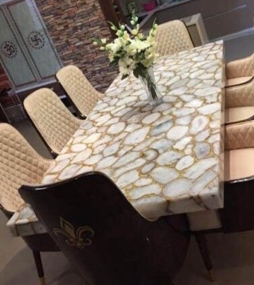 White Agate Dining Table Top Slab – Handmade Christmas Decor Sale-image