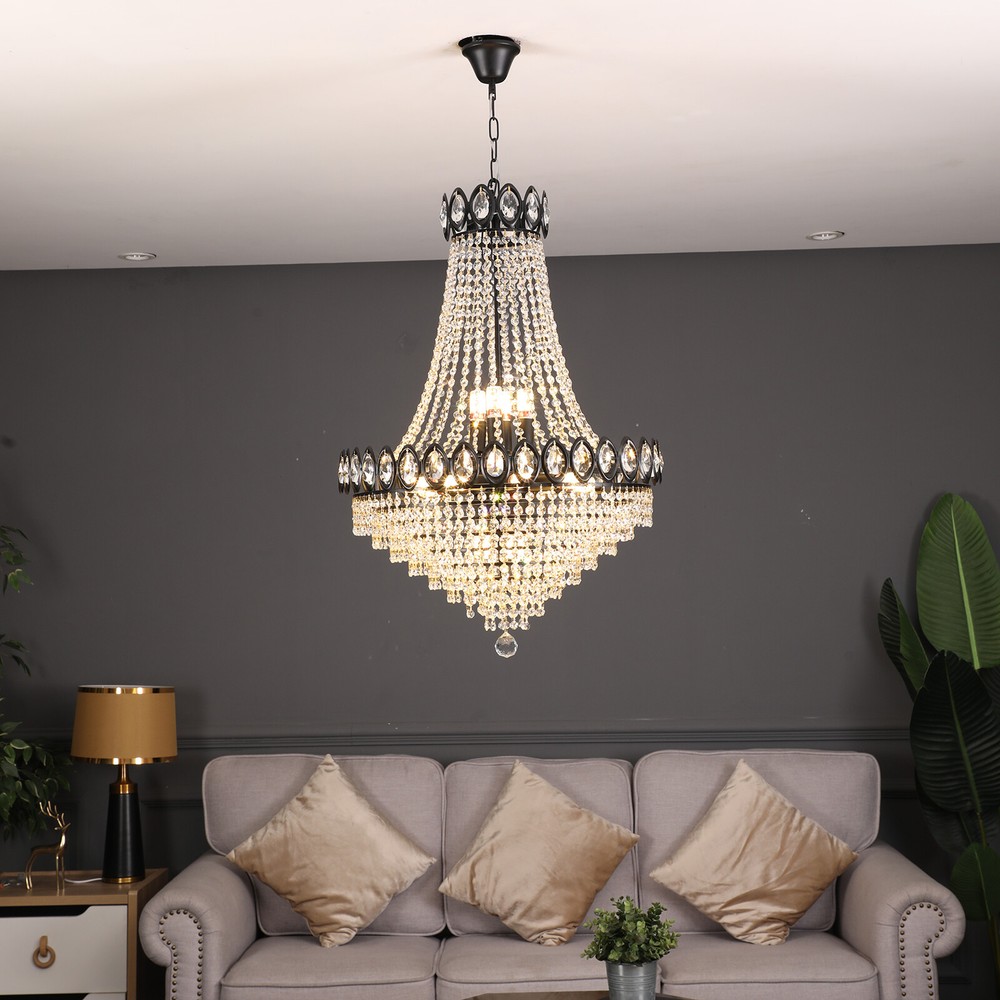 Luxury Crystal Chandelier Pendant Lamp Hanging Light Dimmable Height Adjustable