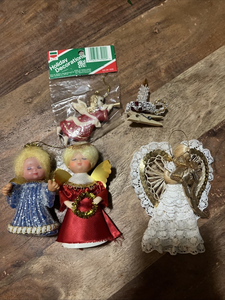 Vintage Set of 4 Angel Christmas Ornaments with Handmade Candle Decoration