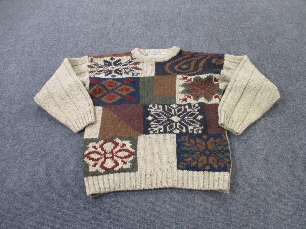 Vintage Cattivo Studio Sweater Men S Wool Pullover Snowflake Aztec Patchwork