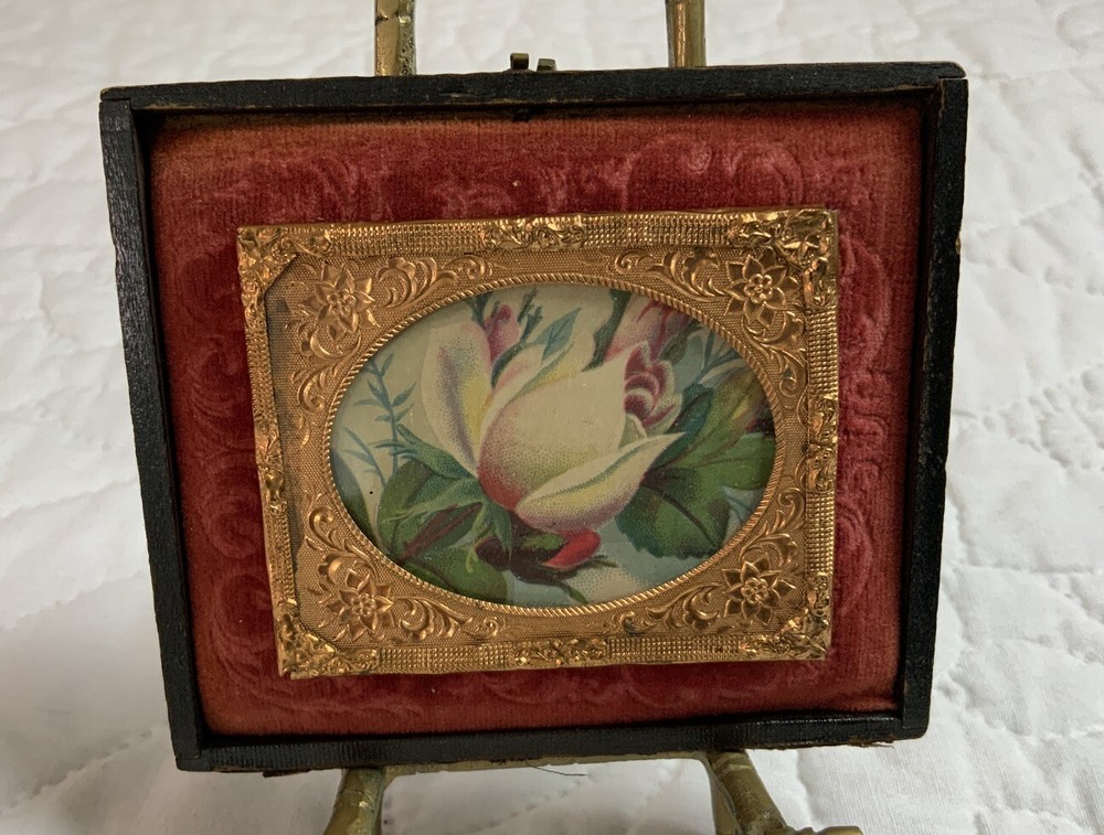 Vintage Antique Victorian Trade Card Ephemera Framed, Union Case, Flowers