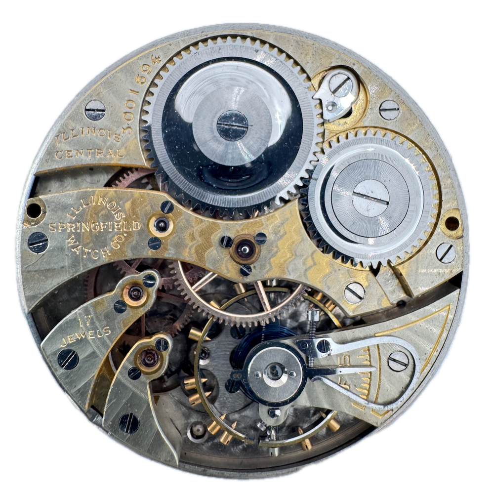 Antique 1916 Illinois Central 17J Two-Tone 12s Pocket Watch Movement 404