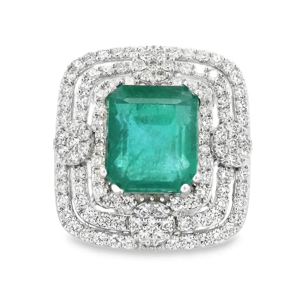 IGI Certified 13.65ct. tw. Emerald - Diamond Ring - 14 kt. White gold