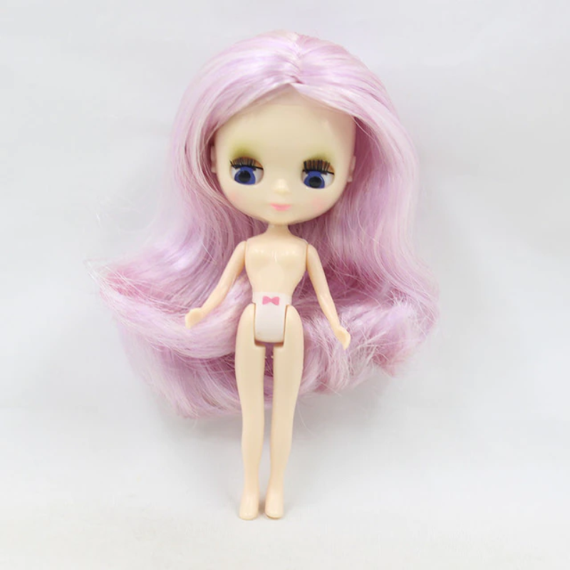 Mini Blythe Doll with Shiny Face Long Soft Wavy Hair 4