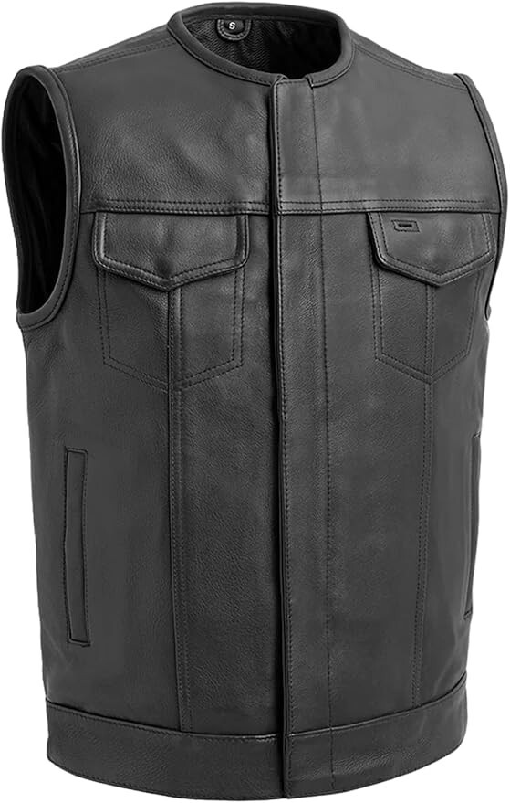 Black Men Leather Vest - Anarchy Rider Biker Hunt Club Cafe Race Motorcycle Vest