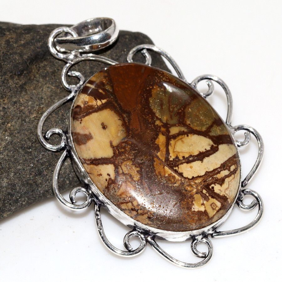 925 Silver Plated Australian Outback Jasper Pendant Jewelry Size 2.2