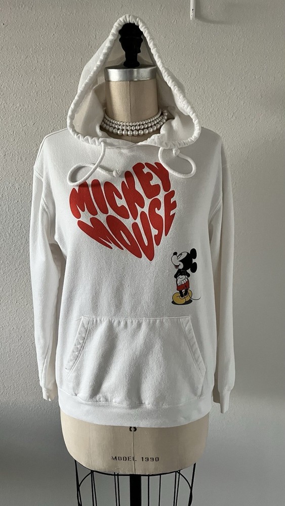 Disney Mickey Mouse Heart Hoodie White Women’s S/M Sweatshirt Pullover