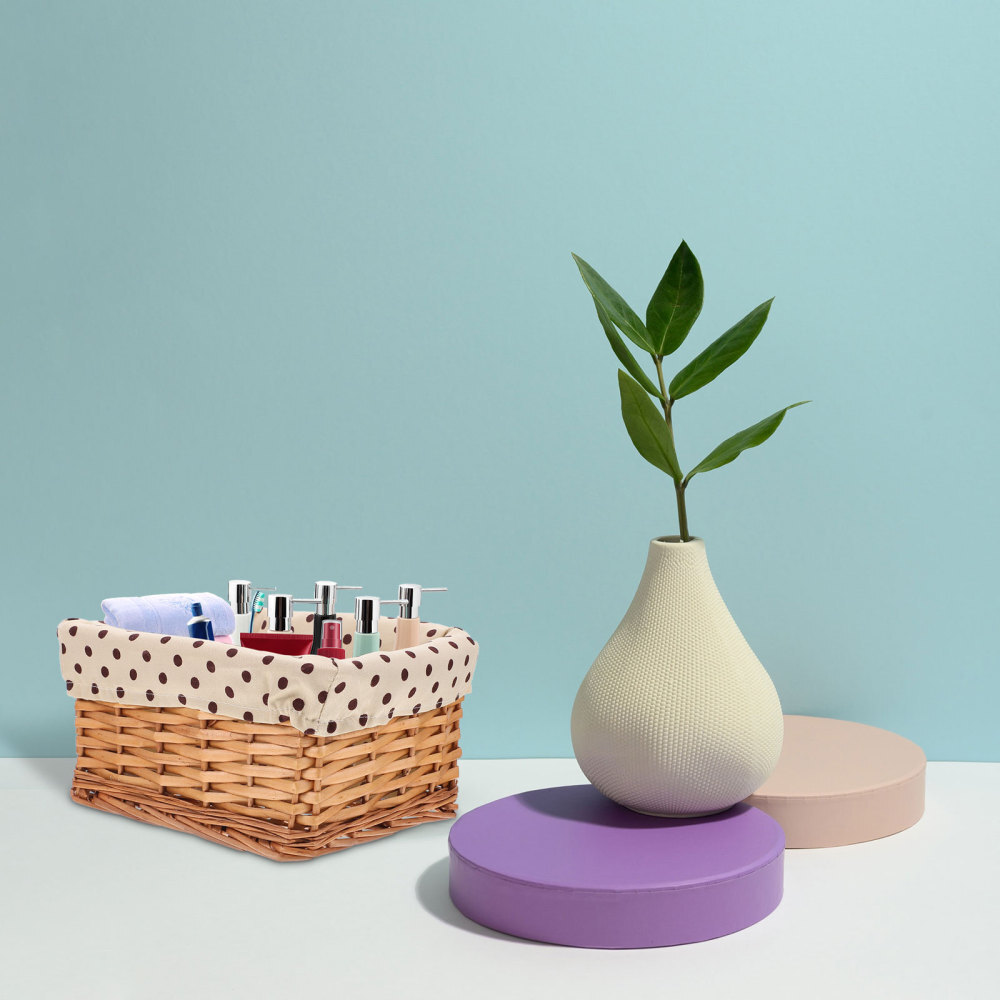 Wicker Storage Baskets with Woven Flower Garland for Home Decor