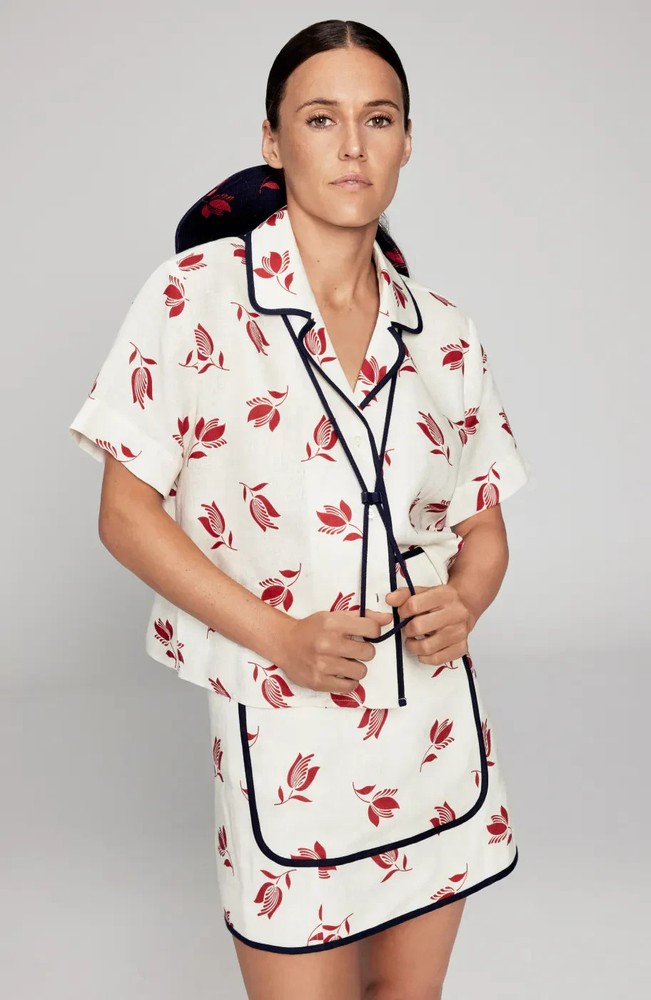 Oroton Skirt Set Womens 10 / 12 AU 6 / 8 US Linen Floral Dutch Tulip Hayley Raso