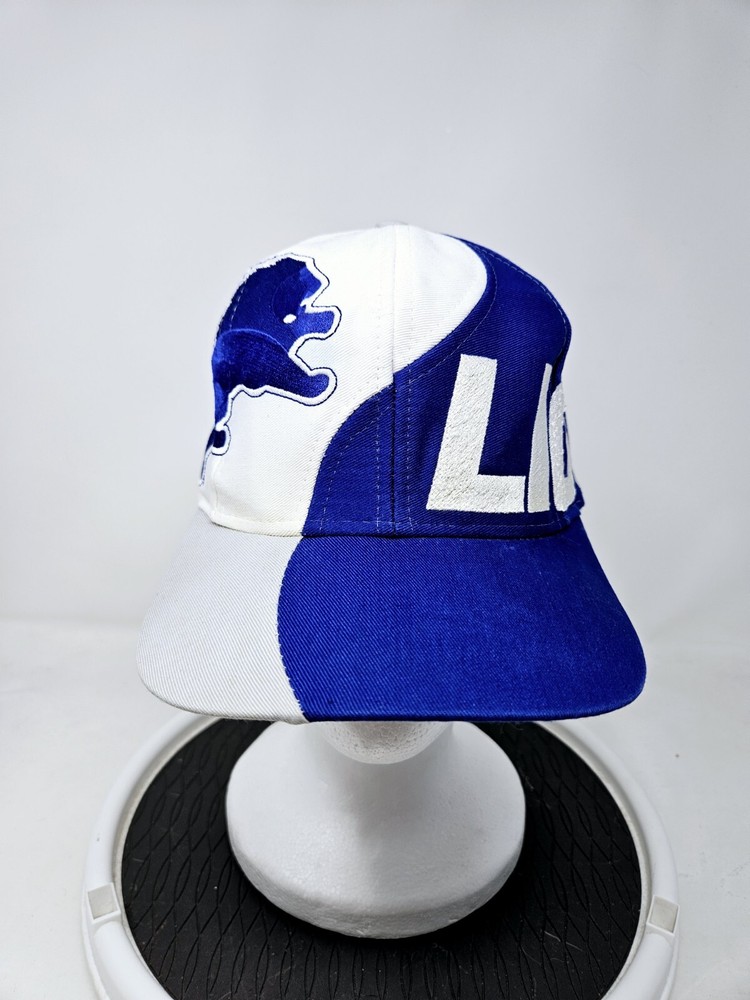 Vintage Detroit Lions Embroided Swirl Spellout 90s Logo 7 Snapback Hat NFL Used