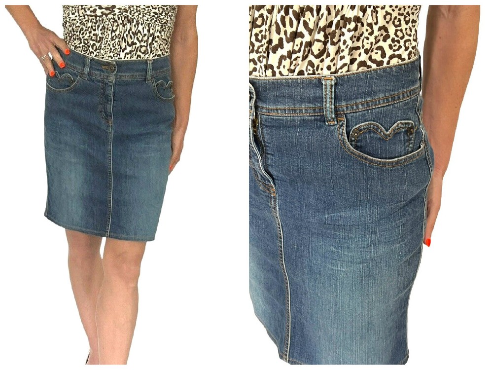 Moschino Jeans Heart Pocket Mini Distressed Denim Jean Skirt Women's Size (8) 6