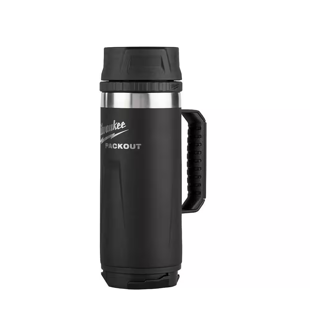 Milwaukee Packout Black 18 Oz Insulated Mug with Leak-Proof Sip Lid