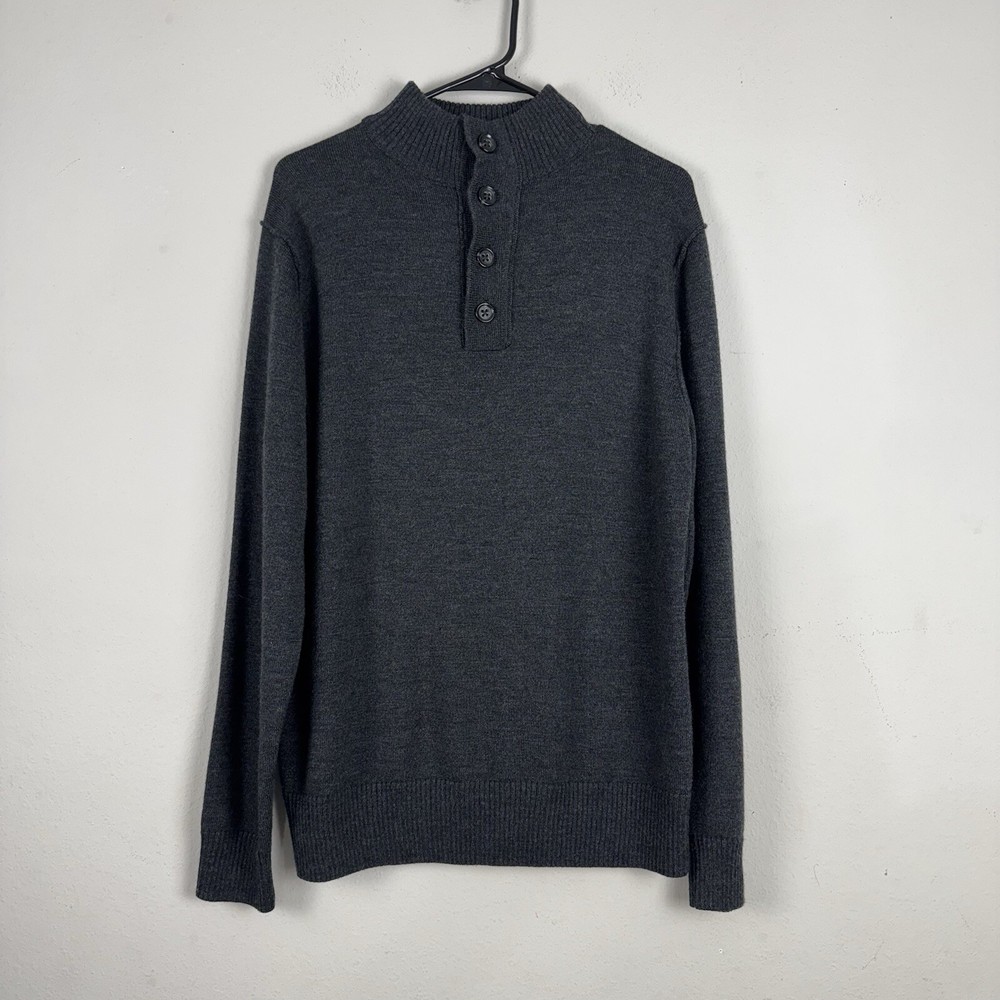 Rodd & Gunn Men's Pure Wool Henley Sweater Size M Dark Gray
