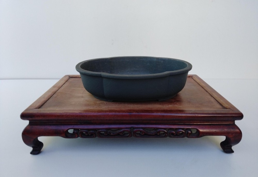Vintage Tokoname Yamaaki Bonsai Pot Unglazed Green 12 Inch Wide