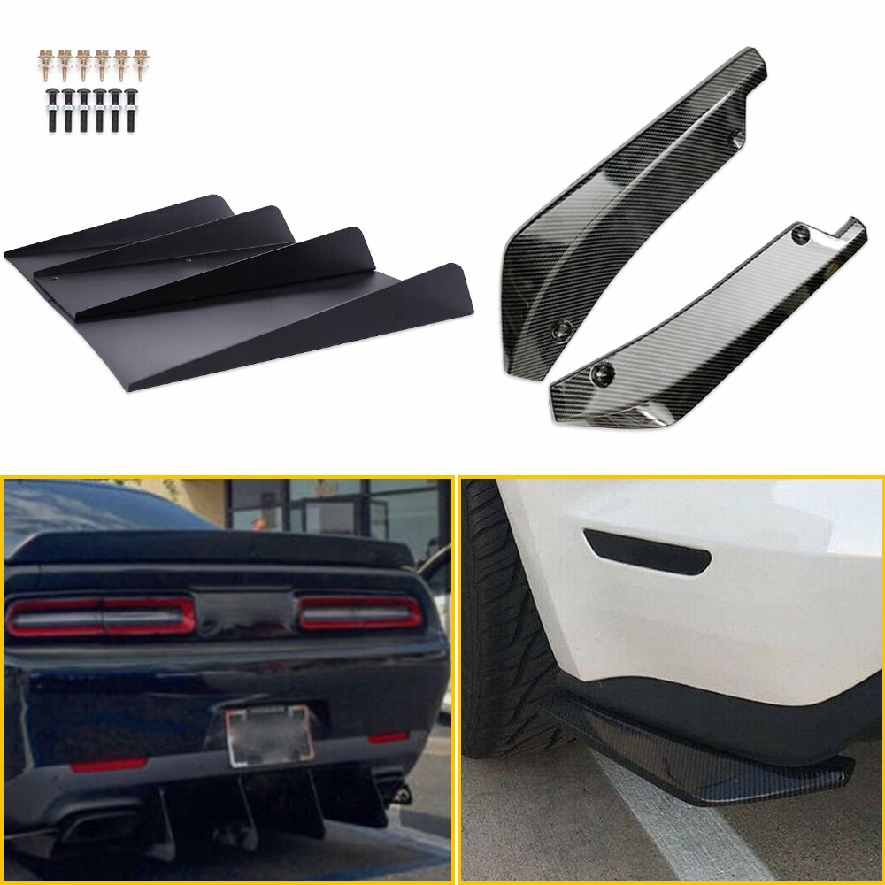 Shark Fin Rear Bumper Diffuser Fin Spoiler Lip Splitter & Carbon Fiber Rear Spat
