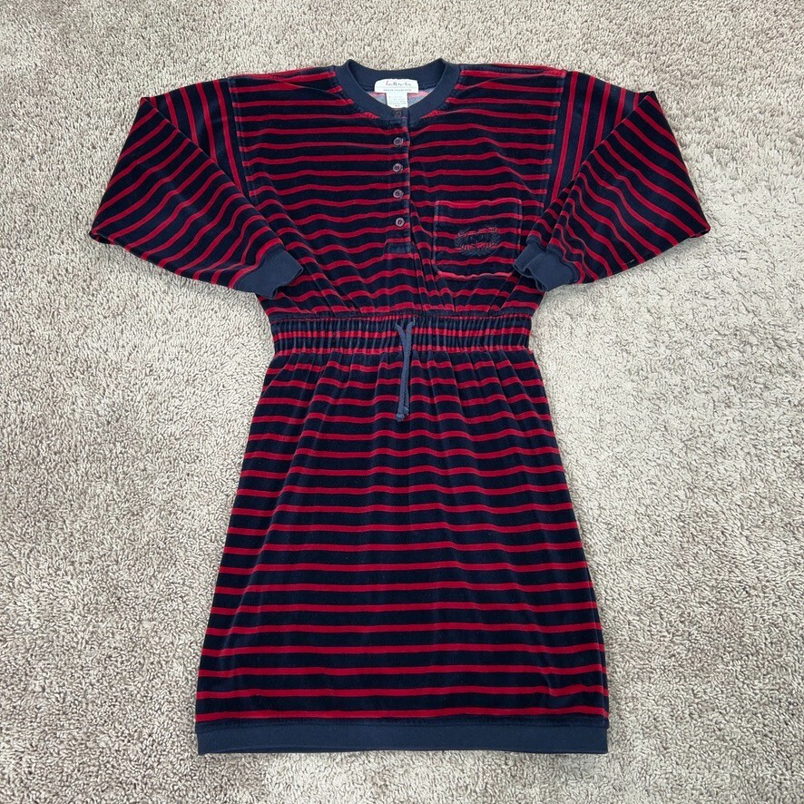 Talbots Dress Womens Small Petite Blue Red Stripe Velvet Terry Coastal Sailor