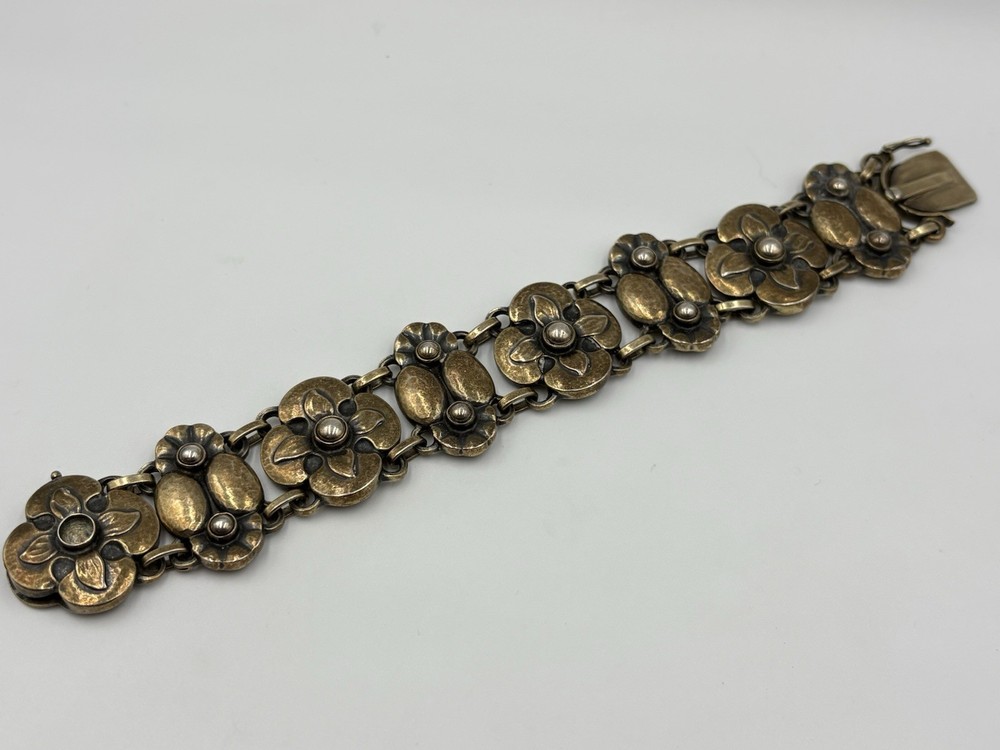 Rare Early Georg Jensen Denmark #27 Sterling Silver Flower Link Bracelet Vintage