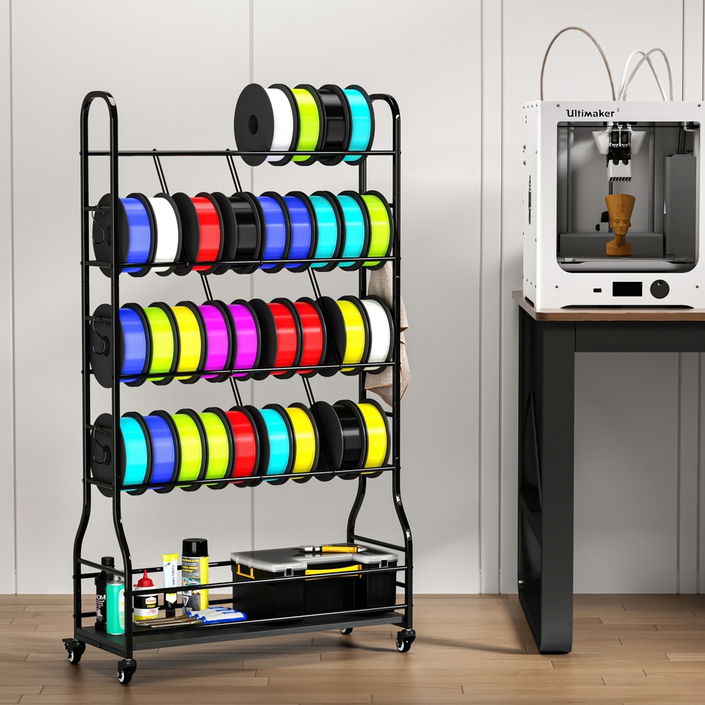 3D Printer Filament Storage Rack With Wheels 5 Tiers Metal Spool Holders Shelf