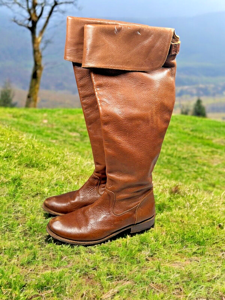 Frye Shirley Boots Leather Brown Sz 8 B Over The Knee Tall Riding Side Zip