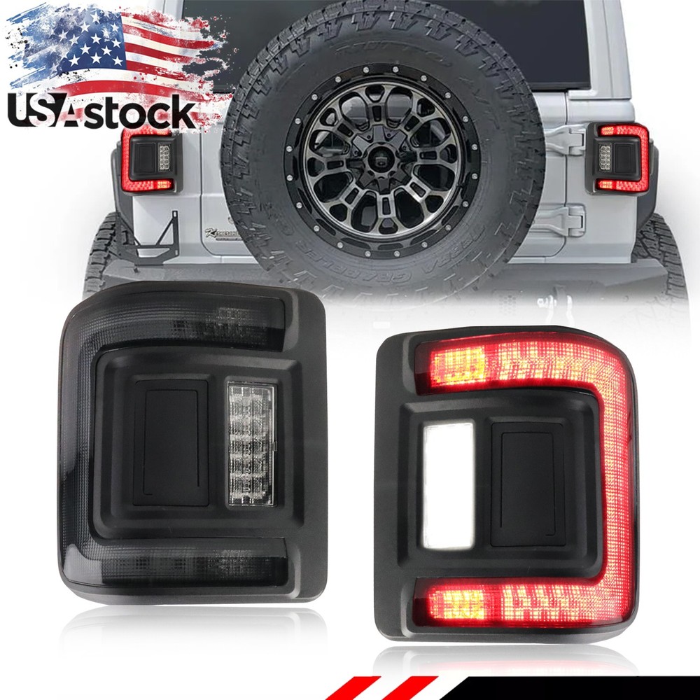 2X Flush Mount Smoked LED Tail Light Assembly for 2018-2024 Jeep Wrangler JL JLU