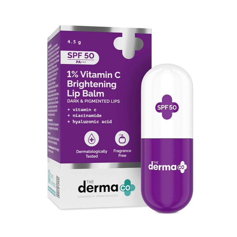Derma Co Vitamin C SPF 50 Lip Balm For Dark Dry Lips Brightening