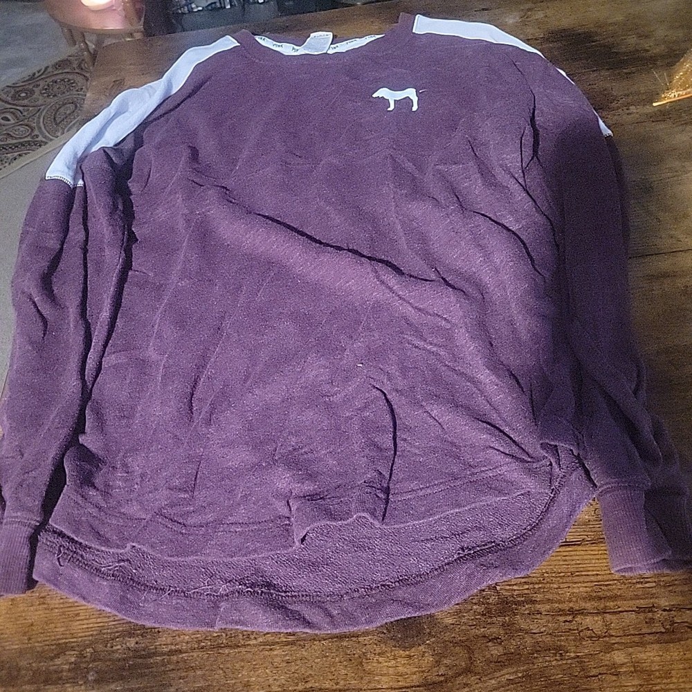 Victoria's Secret Pink Sweatshirt S Burgundy White Color Block