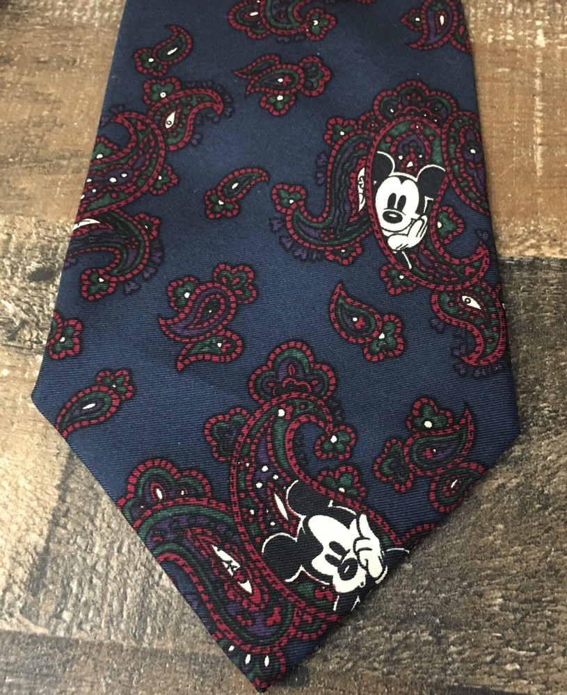 Vintage The Disney Store Mickey Mouse Novelty Necktie 100% Silk Navy Blue