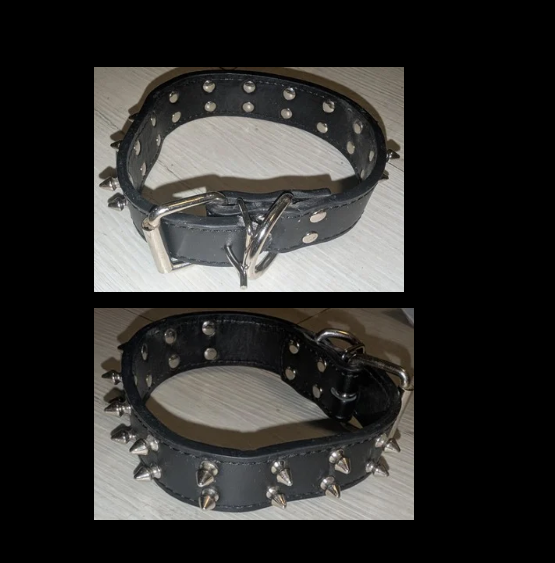 Spiked Black Leather Dog Collar for Small Pets