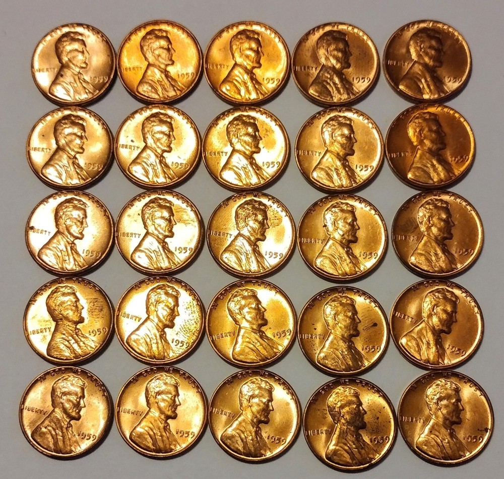 1959 P MINT FIRST LINCOLN MEMORIAL PENNY CENT UNC #2 MINOR SPOTS, SCRACHES, ETC