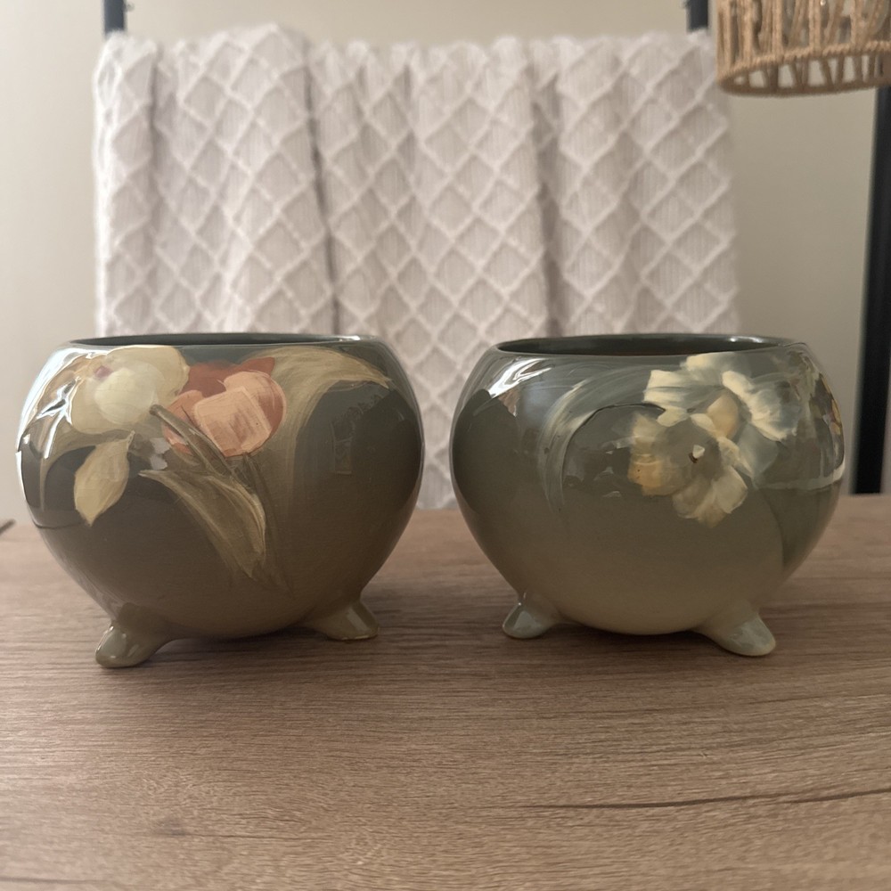 Roseville Rozane Light Mini 3 Footed Jardiniere Set of 2 Circa 1908