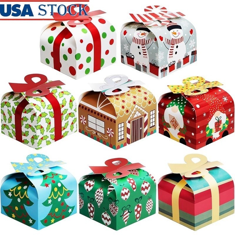 Christmas Gift Boxes 24 Assorted Cardboard Holiday Decorations Wrapping Pack New