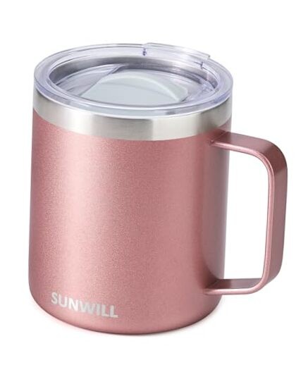 Insulated Rose Gold Travel Coffee Mug with Lid – 16oz