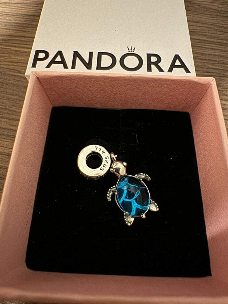 Pandora Murano Glass Blue Sea Turtle Dangle Charm in Premium S925 Sterling Silver