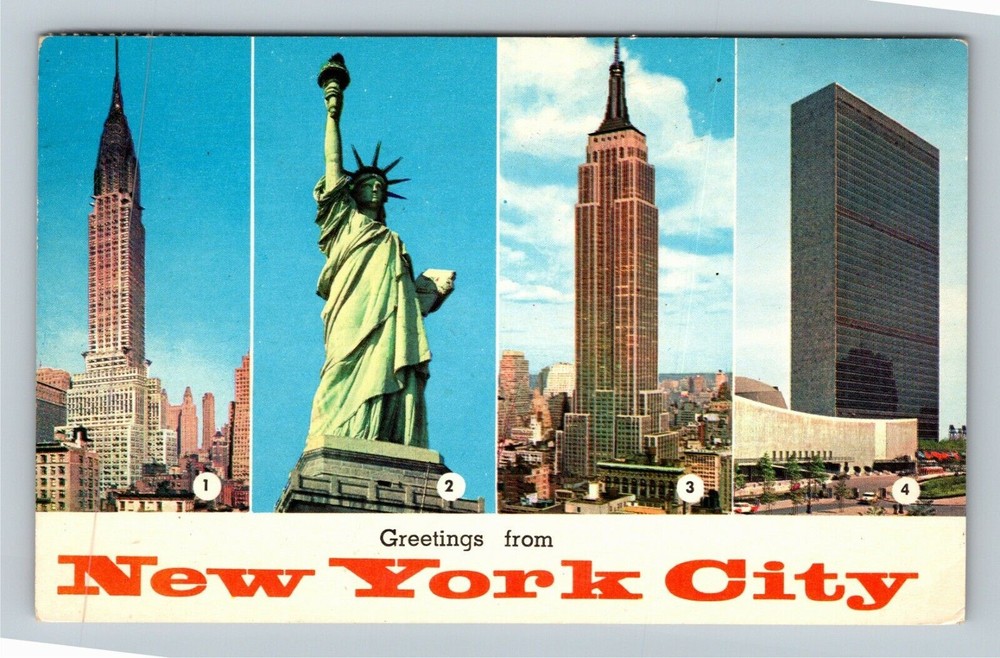 Vintage 1961 NYC Postcard Featuring City Skyline and Statue of Liberty in Chrome Finish