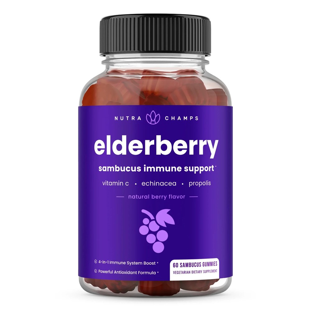 Nutra Champs Elderberry Gummies with Vitamin C for Immune Support 60 Count