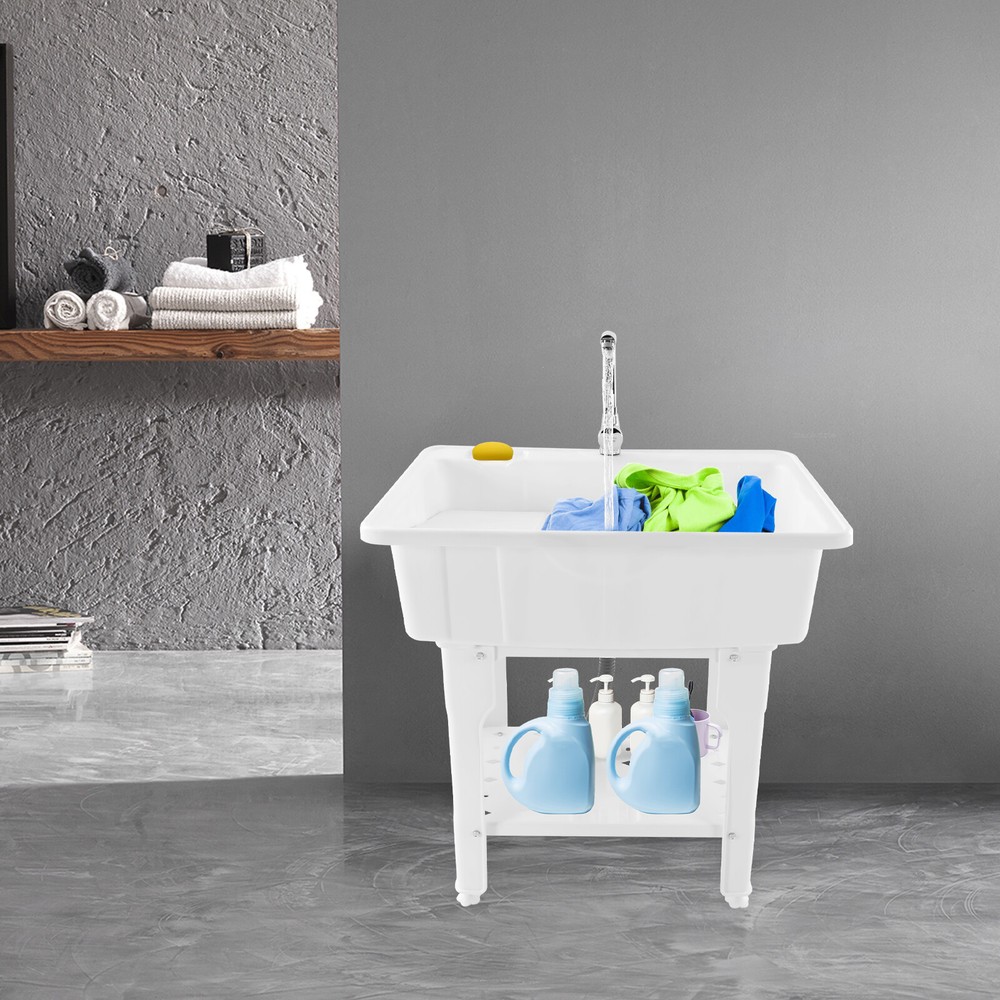 White Laundry Sink 58x38cm with Hot Cold Faucet Utility Tub