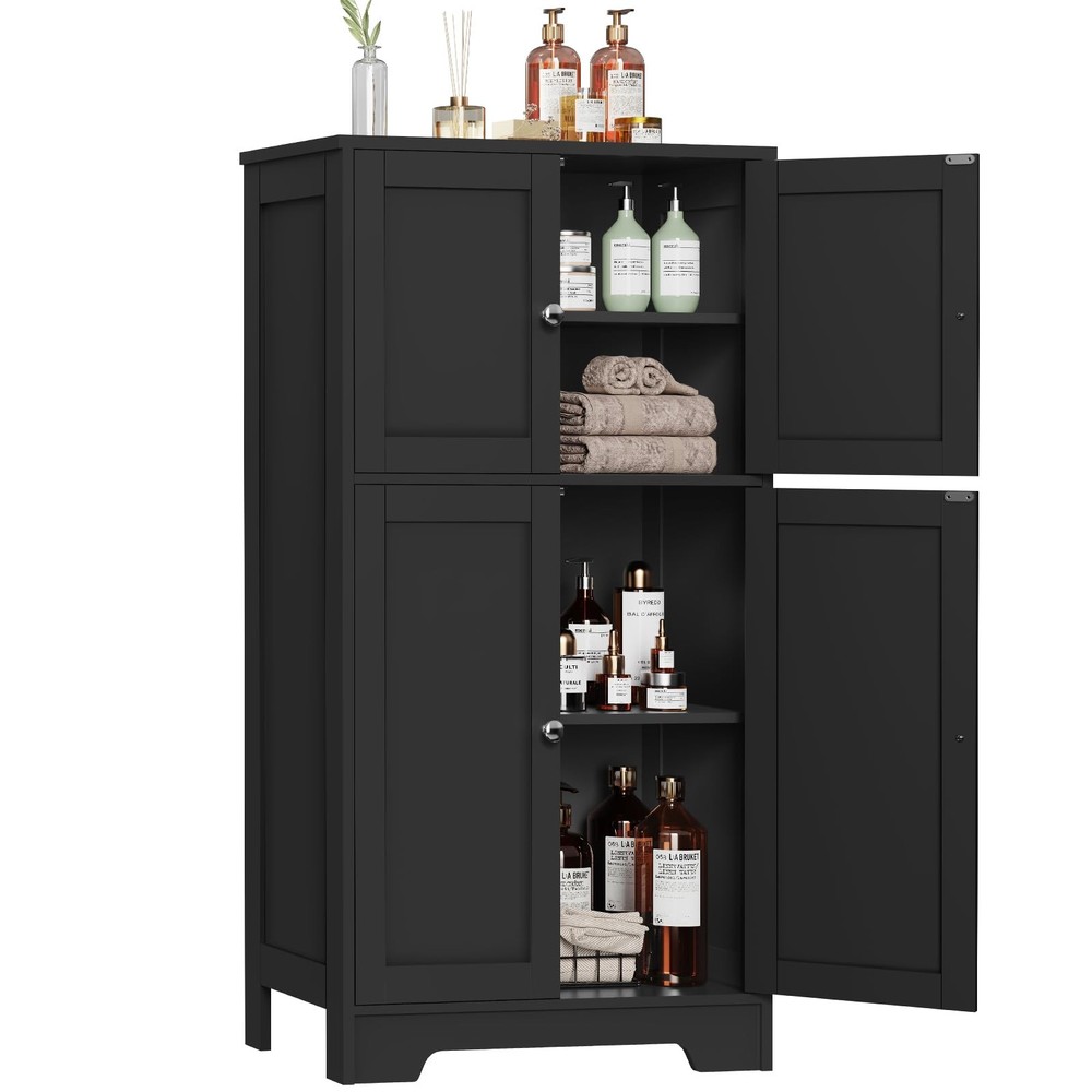 Storage Cabinet with 2 Adjustable Shelves and 4 Doors for Bathroom Organization