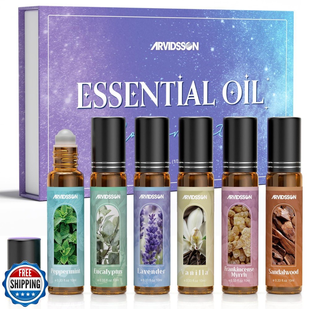 Natural Aromatherapy Essential Oil Roll On Gift Set for Body & Skin Care